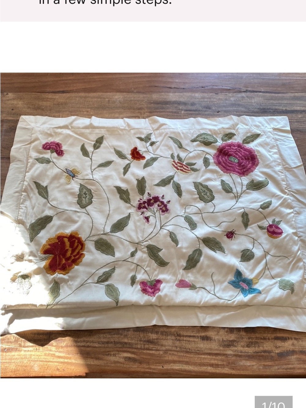 Pierre Deux RARE Embroidered Silk Floral Pillow Sham. VGUC